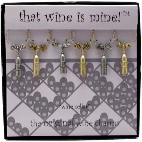 That Wine is Mine Wine Cellar 6-Piece Markers Charms Tags Glasses Wine Charm - Picture 1 of 7